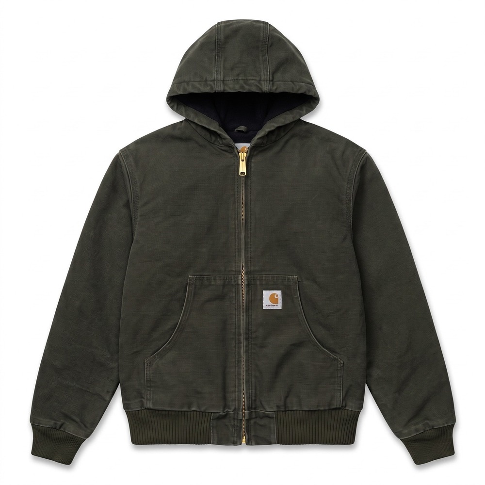 Carhartt Jacket YYJ130 MOS Kids L 10/12 Green Fair Hooded Canvas Duck Work Coat